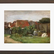 Max Liebermann - 09 Landsbyhuse med solsikker 1890 | Indrammet giclée-kunsttryk