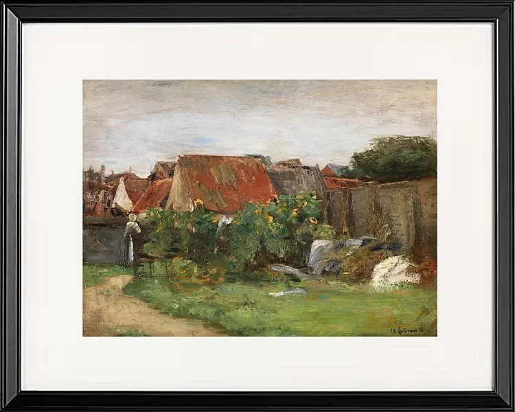 Max Liebermann - 09 Landsbyhuse med solsikker 1890 | Indrammet giclée-kunsttryk