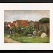 Max Liebermann - 09 Landsbyhuse med solsikker 1890 | Indrammet giclée-kunsttryk