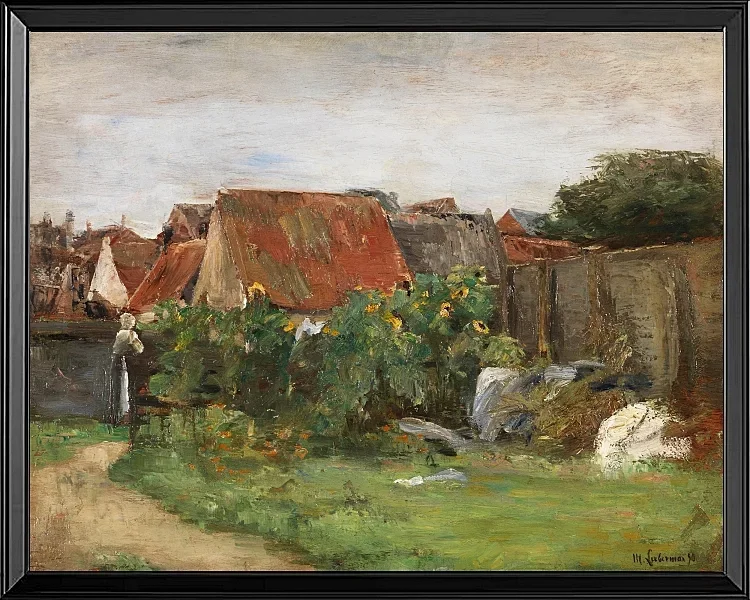 Max Liebermann - 09 Landsbyhuse med solsikker 1890 | Indrammet giclée-kunsttryk