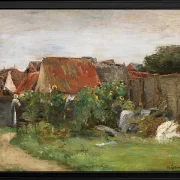 Max Liebermann - 09 Landsbyhuse med solsikker 1890 | Indrammet giclée-kunsttryk