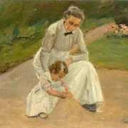 Max Liebermann - 10 Barnebarn og barnepige leger i haven 1919 | Indrammet giclée-kunsttryk