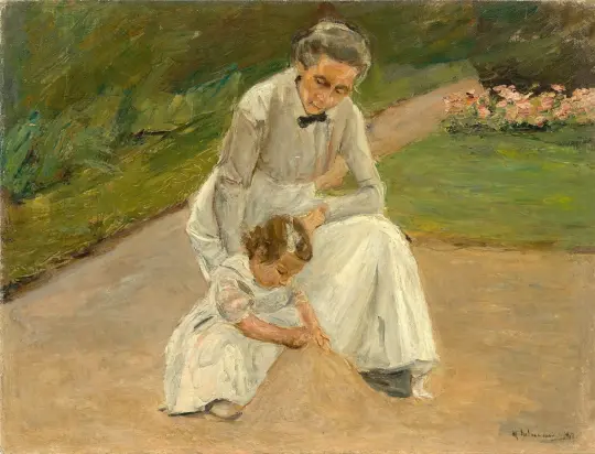 Max Liebermann - 10 Barnebarn og barnepige leger i haven 1919 | Indrammet giclée-kunsttryk