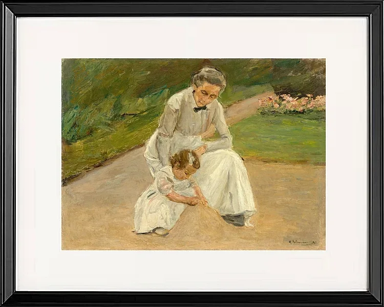 Max Liebermann - 10 Barnebarn og barnepige leger i haven 1919 | Indrammet giclée-kunsttryk