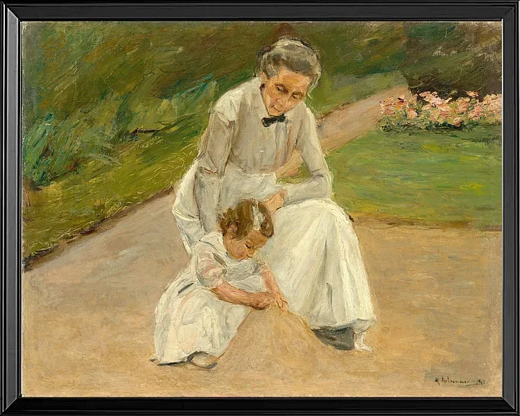 Max Liebermann - 10 Barnebarn og barnepige leger i haven 1919 | Indrammet giclée-kunsttryk