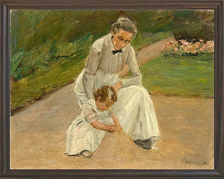 Max Liebermann - 10 Barnebarn og barnepige leger i haven 1919 | Indrammet giclée-kunsttryk