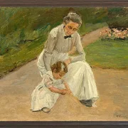 Max Liebermann - 10 Barnebarn og barnepige leger i haven 1919 | Indrammet giclée-kunsttryk