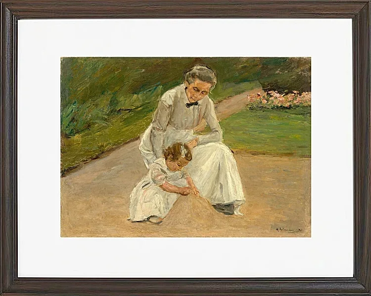 Max Liebermann - 10 Barnebarn og barnepige leger i haven 1919 | Indrammet giclée-kunsttryk