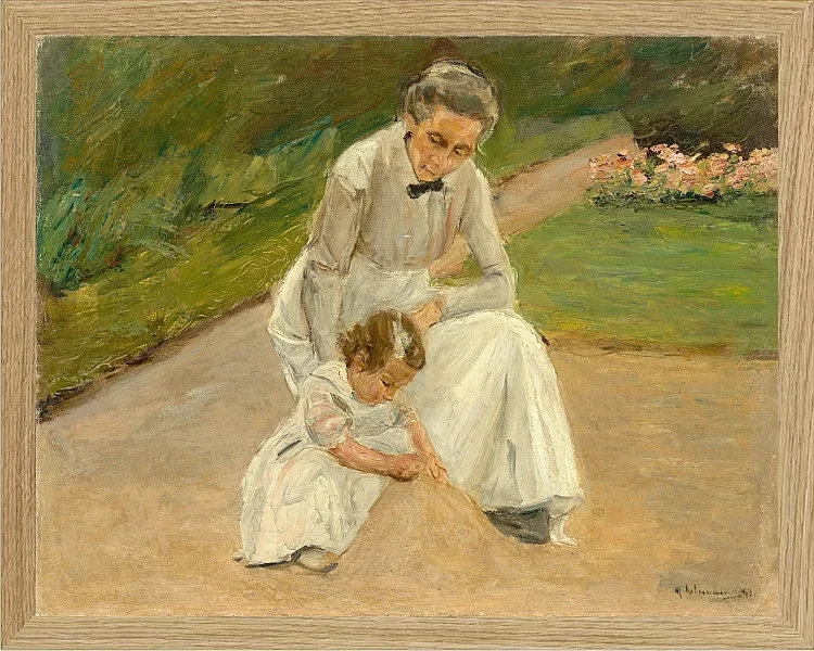 Max Liebermann - 10 Barnebarn og barnepige leger i haven 1919 | Indrammet giclée-kunsttryk