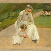 Max Liebermann - 10 Barnebarn og barnepige leger i haven 1919 | Indrammet giclée-kunsttryk
