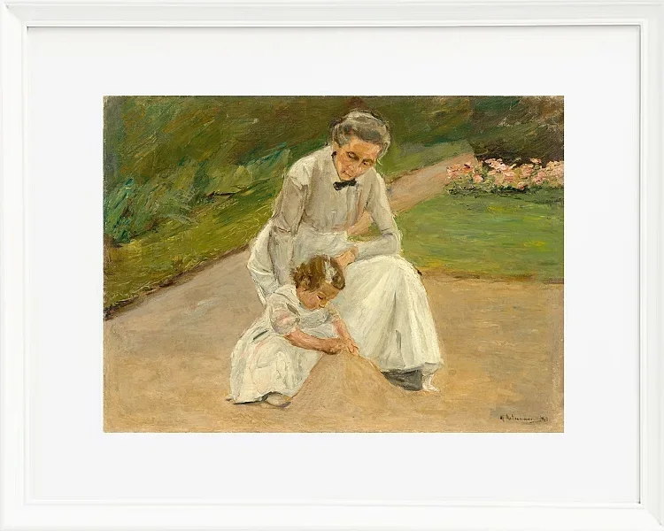 Max Liebermann - 10 Barnebarn og barnepige leger i haven 1919 | Indrammet giclée-kunsttryk