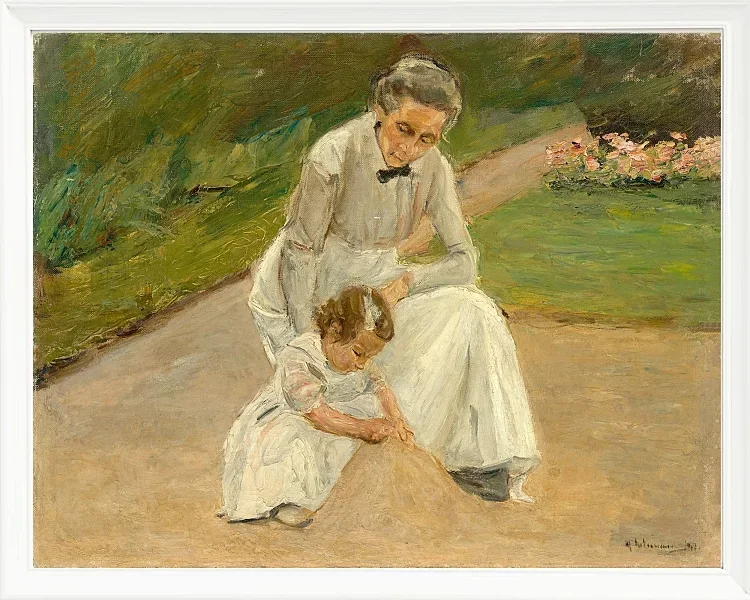 Max Liebermann - 10 Barnebarn og barnepige leger i haven 1919 | Indrammet giclée-kunsttryk