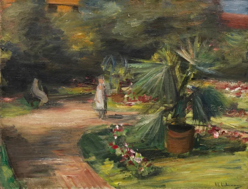 Max Liebermann - 11 Garten mit Palme und zwei weiblichen Figuren 1908 | Giclée Kunstdruck gerahmt