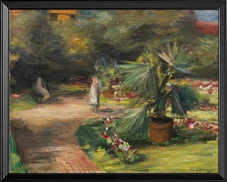 Max Liebermann - 11 Garten mit Palme und zwei weiblichen Figuren 1908 | Giclée Kunstdruck gerahmt