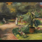 Max Liebermann - 11 Garten mit Palme und zwei weiblichen Figuren 1908 | Giclée Kunstdruck gerahmt