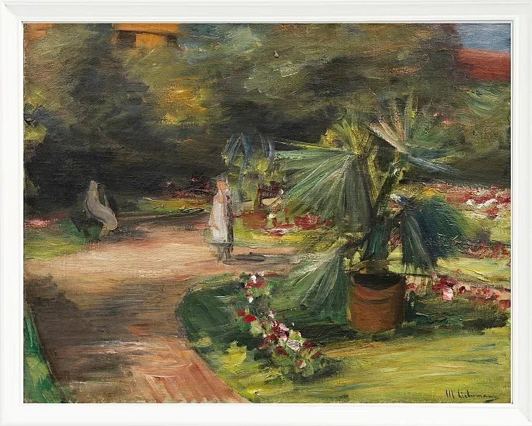 Max Liebermann - 11 Garten mit Palme und zwei weiblichen Figuren 1908 | Giclée Kunstdruck gerahmt
