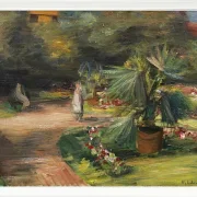 Max Liebermann - 11 Garten mit Palme und zwei weiblichen Figuren 1908 | Giclée Kunstdruck gerahmt