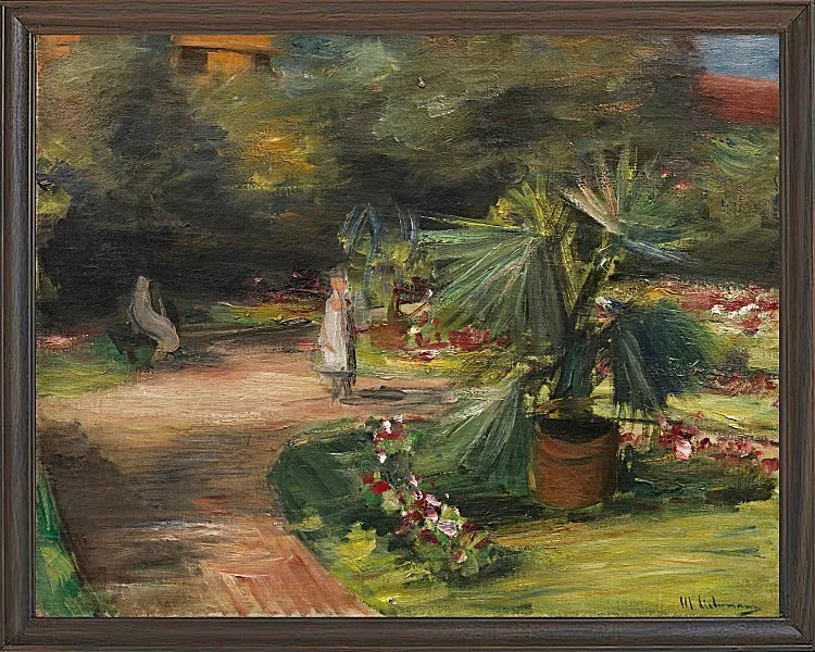 Max Liebermann - 11 Garten mit Palme und zwei weiblichen Figuren 1908 | Giclée Kunstdruck gerahmt