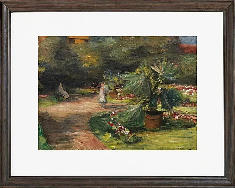 Max Liebermann - 11 Garten mit Palme und zwei weiblichen Figuren 1908 | Giclée Kunstdruck gerahmt