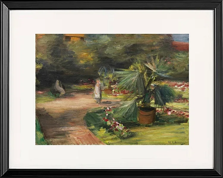 Max Liebermann - 11 Garten mit Palme und zwei weiblichen Figuren 1908 | Giclée Kunstdruck gerahmt