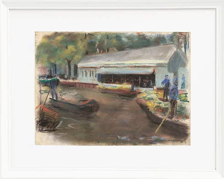 Max Liebermann - 13 Gemüsemarkt in Delft 1907 | Giclée Kunstdruck gerahmt