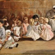 Max Liebermann - 16 Kleinkinderschule 1875 | Giclée Kunstdruck gerahmt