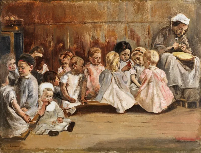 Max Liebermann - 16 Kleinkinderschule 1875 | Giclée Kunstdruck gerahmt
