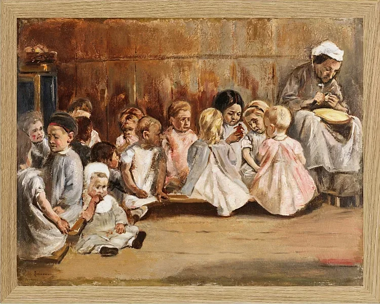 Max Liebermann - 16 Kleinkinderschule 1875 | Giclée Kunstdruck gerahmt