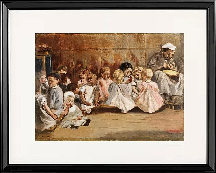 Max Liebermann - 16 Kleinkinderschule 1875 | Giclée Kunstdruck gerahmt