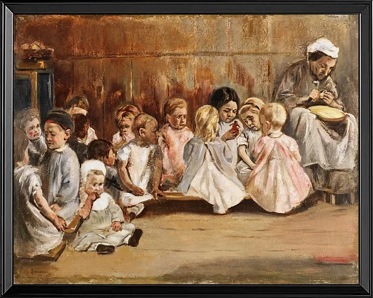 Max Liebermann - 16 Kleinkinderschule 1875 | Giclée Kunstdruck gerahmt