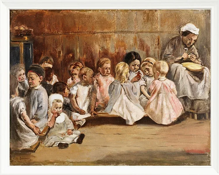 Max Liebermann - 16 Kleinkinderschule 1875 | Giclée Kunstdruck gerahmt