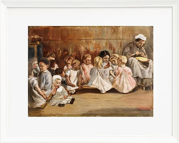 Max Liebermann - 16 Kleinkinderschule 1875 | Giclée Kunstdruck gerahmt