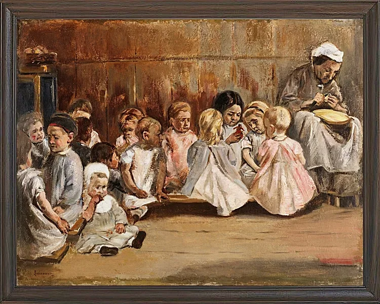 Max Liebermann - 16 Kleinkinderschule 1875 | Giclée Kunstdruck gerahmt