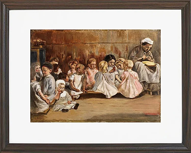 Max Liebermann - 16 Kleinkinderschule 1875 | Giclée Kunstdruck gerahmt