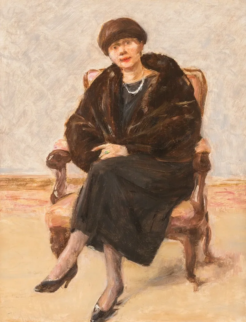 Max Liebermann - 20 Porträt von Lola Leder im Pelzmantel 1922 | Giclée Kunstdruck gerahmt