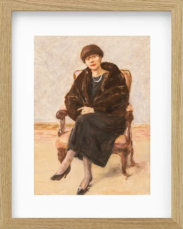 Max Liebermann - 20 Porträt von Lola Leder im Pelzmantel 1922 | Giclée Kunstdruck gerahmt