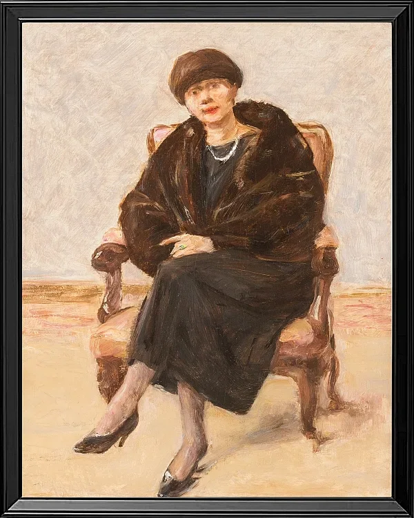 Max Liebermann - 20 Porträt von Lola Leder im Pelzmantel 1922 | Giclée Kunstdruck gerahmt