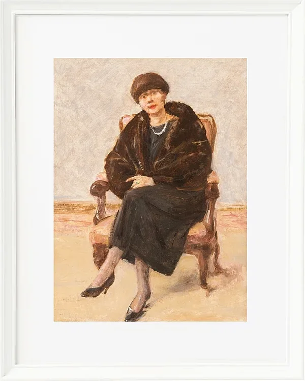 Max Liebermann - 20 Porträt von Lola Leder im Pelzmantel 1922 | Giclée Kunstdruck gerahmt