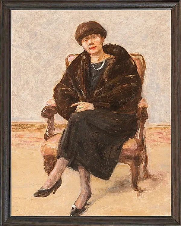 Max Liebermann - 20 Porträt von Lola Leder im Pelzmantel 1922 | Giclée Kunstdruck gerahmt