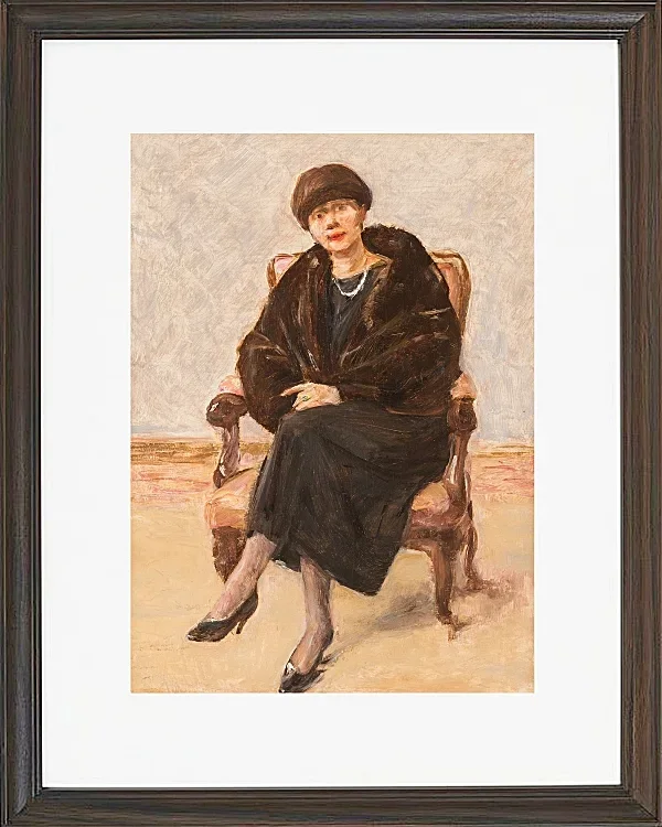 Max Liebermann - 20 Porträt von Lola Leder im Pelzmantel 1922 | Giclée Kunstdruck gerahmt