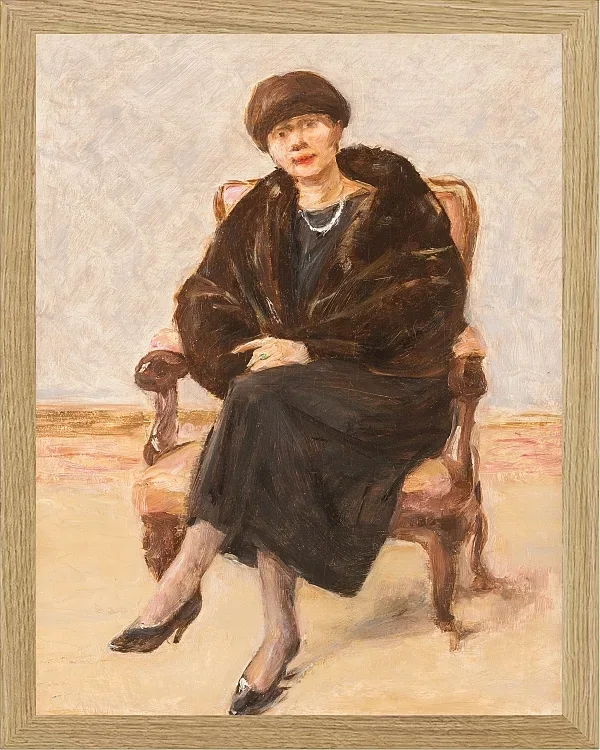 Max Liebermann - 20 Porträt von Lola Leder im Pelzmantel 1922 | Giclée Kunstdruck gerahmt