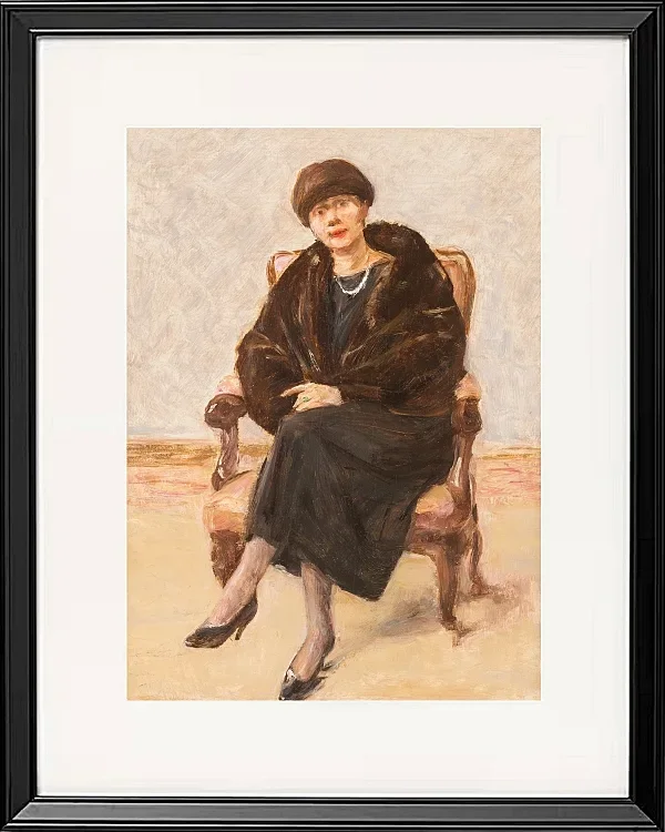 Max Liebermann - 20 Porträt von Lola Leder im Pelzmantel 1922 | Giclée Kunstdruck gerahmt