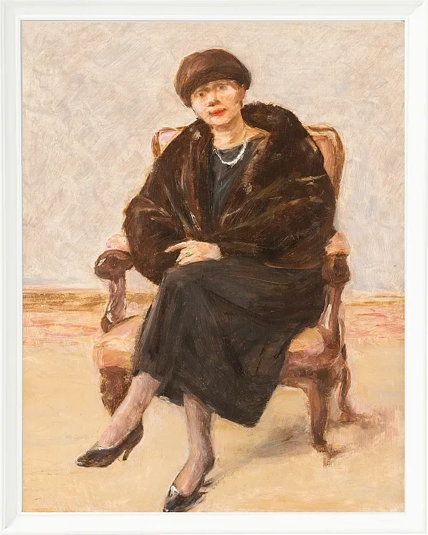 Max Liebermann - 20 Porträt von Lola Leder im Pelzmantel 1922 | Giclée Kunstdruck gerahmt