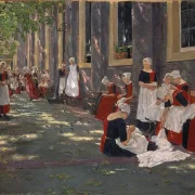 Max Liebermann - 34  Der Hof des Waisenhauses in Amsterdam 1881 | Giclée Kunstdruck gerahmt