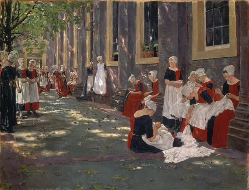 Max Liebermann - 34  Der Hof des Waisenhauses in Amsterdam 1881 | Giclée Kunstdruck gerahmt