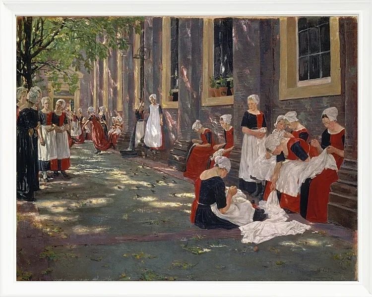 Max Liebermann - 34  Der Hof des Waisenhauses in Amsterdam 1881 | Giclée Kunstdruck gerahmt