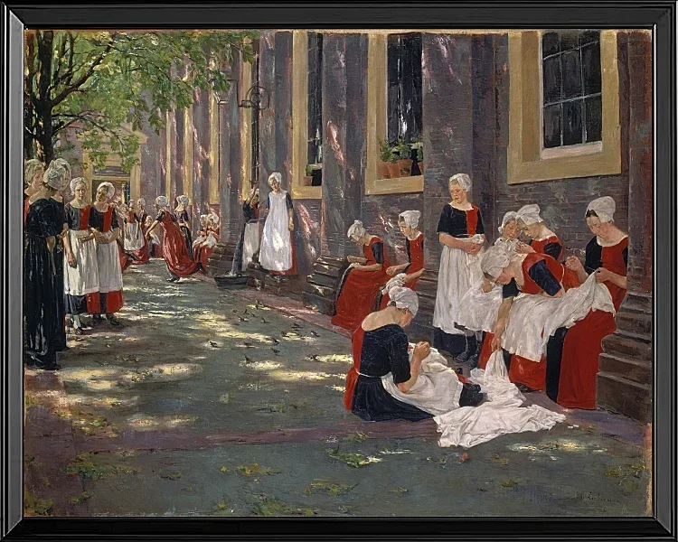 Max Liebermann - 34  Der Hof des Waisenhauses in Amsterdam 1881 | Giclée Kunstdruck gerahmt