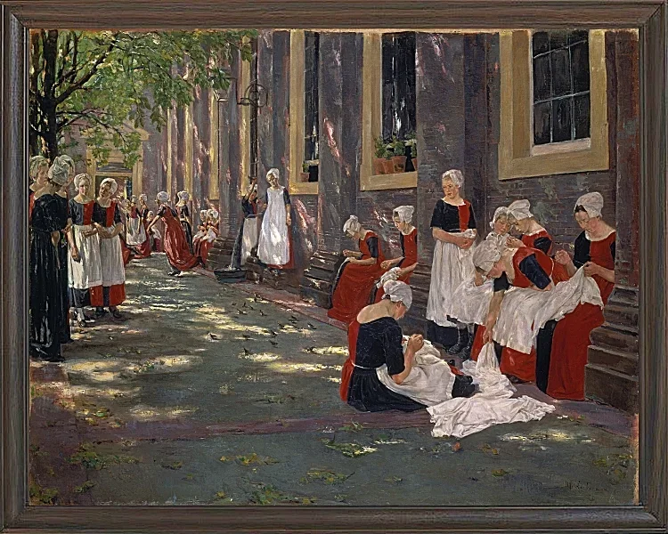Max Liebermann - 34  Der Hof des Waisenhauses in Amsterdam 1881 | Giclée Kunstdruck gerahmt