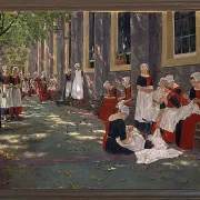 Max Liebermann - 34  Der Hof des Waisenhauses in Amsterdam 1881 | Giclée Kunstdruck gerahmt