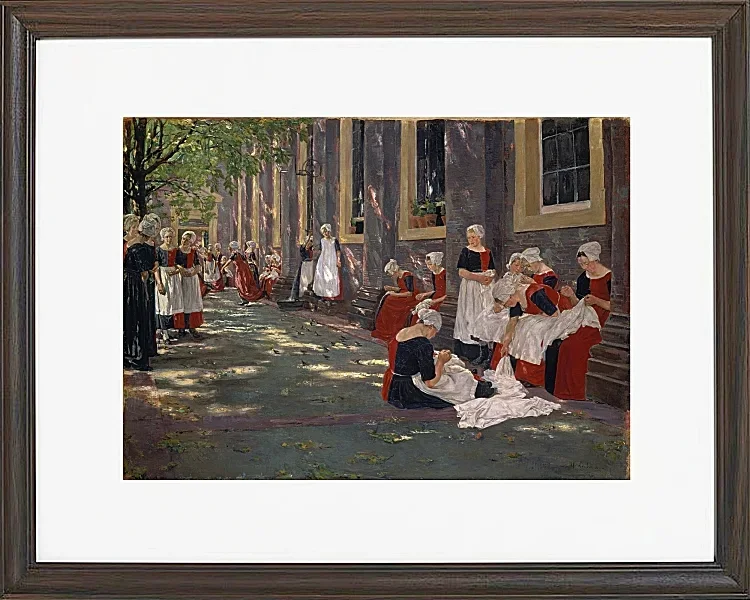 Max Liebermann - 34  Der Hof des Waisenhauses in Amsterdam 1881 | Giclée Kunstdruck gerahmt